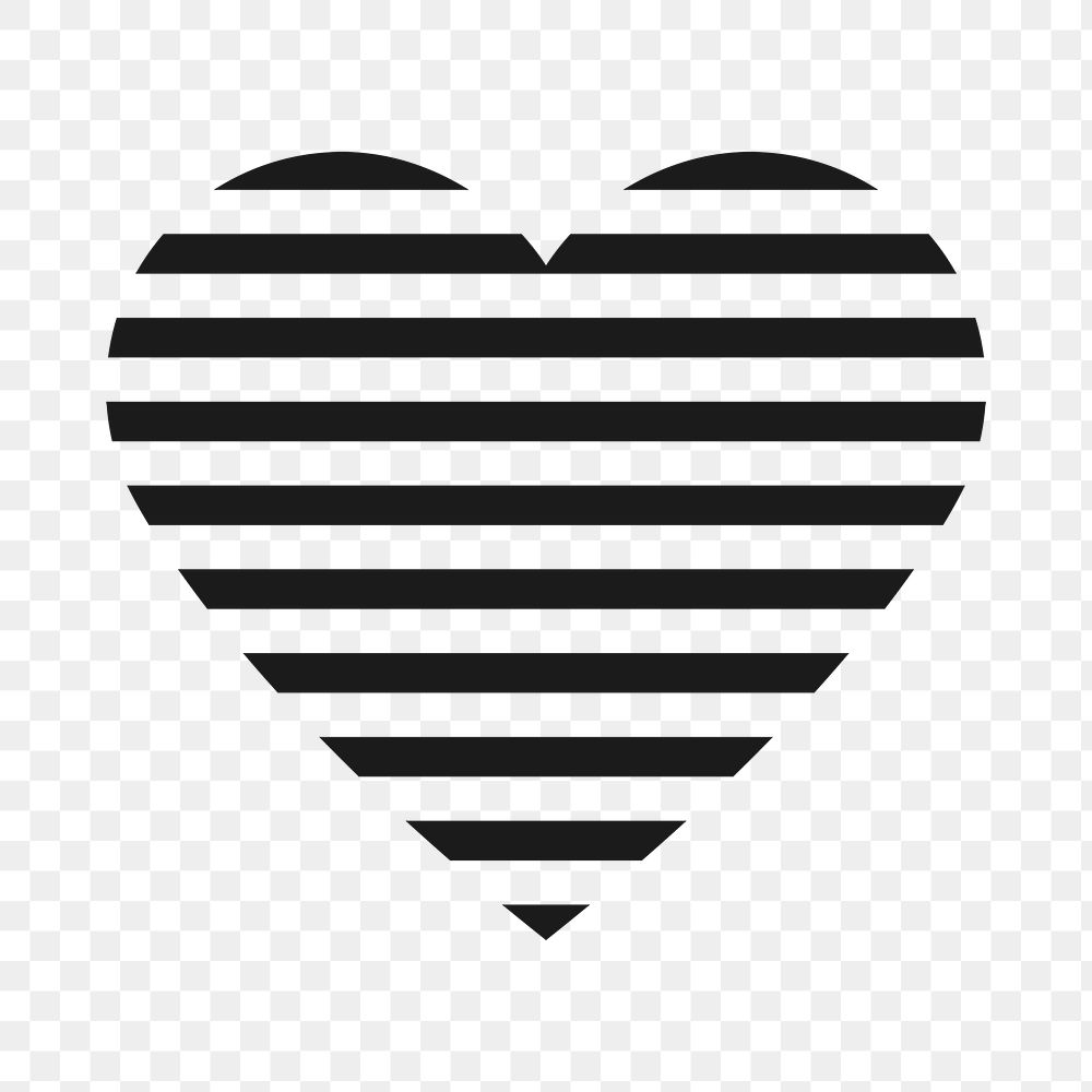 Black heart PNG clipart, simple striped design icon