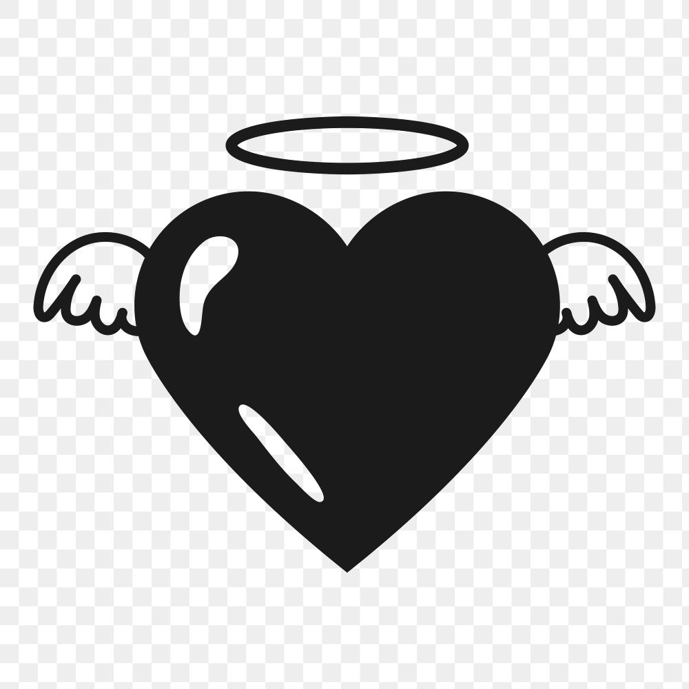 Angel heart PNG sticker, black cute design icon