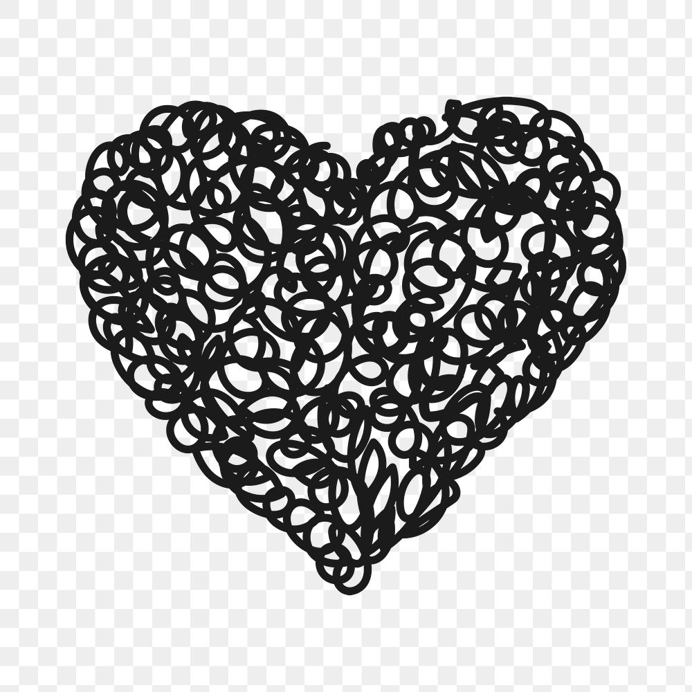 Doodle heart PNG clipart, black simple design icon