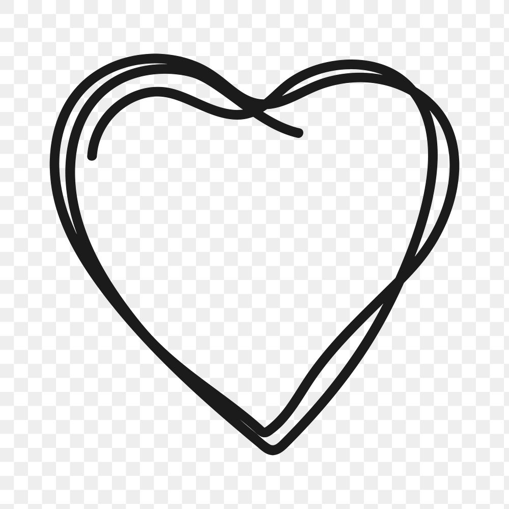 Doodle heart PNG clipart, black simple design icon