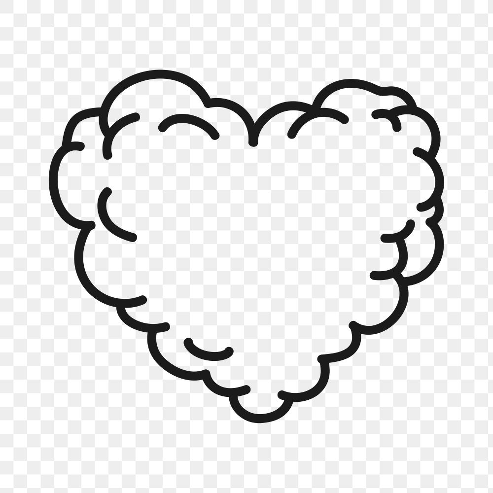 Doodle heart PNG clipart, black simple design icon