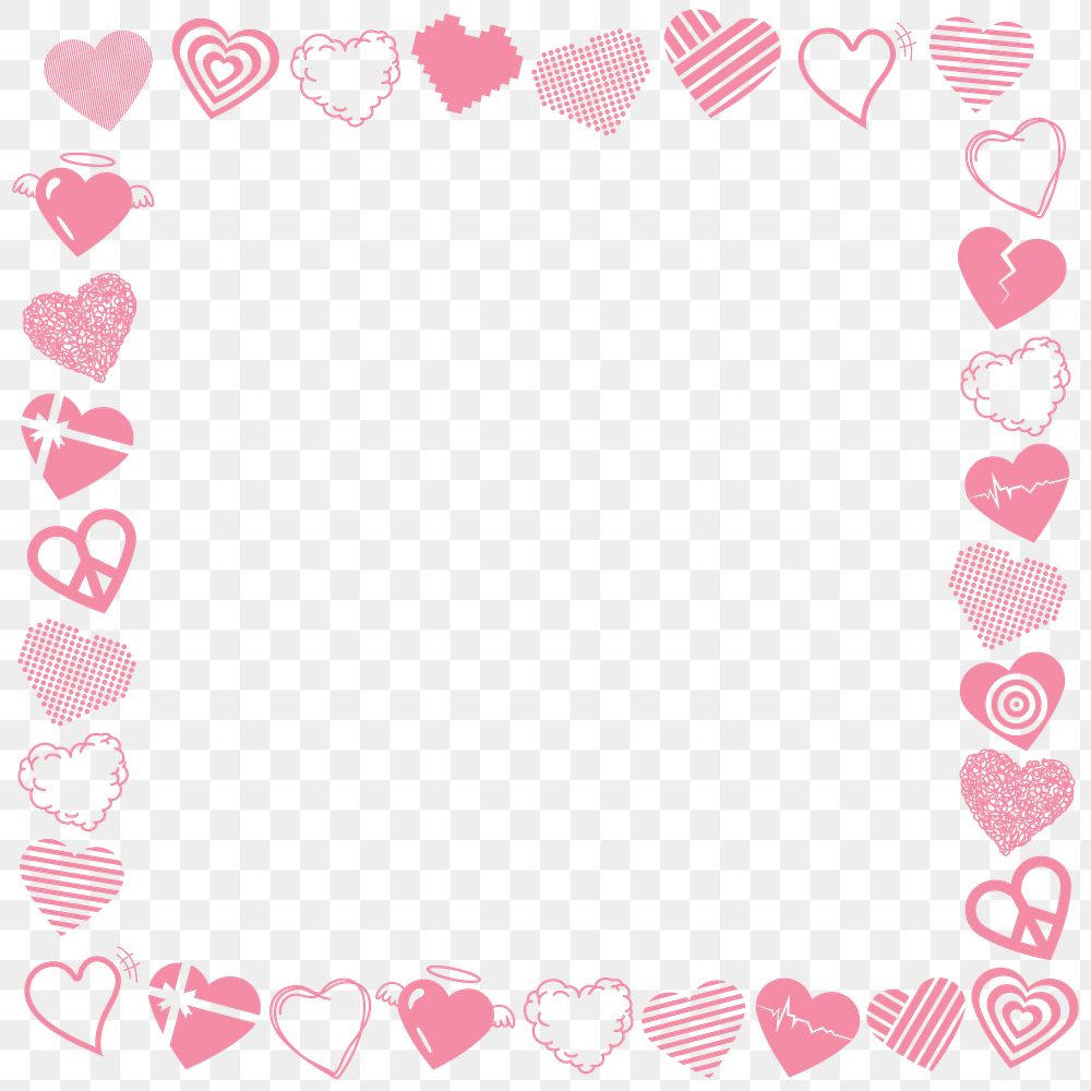 Heart frame PNG, Valentines border transparent background