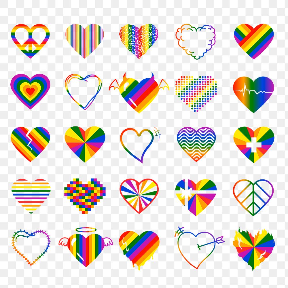 LGBT heart PNG icon set