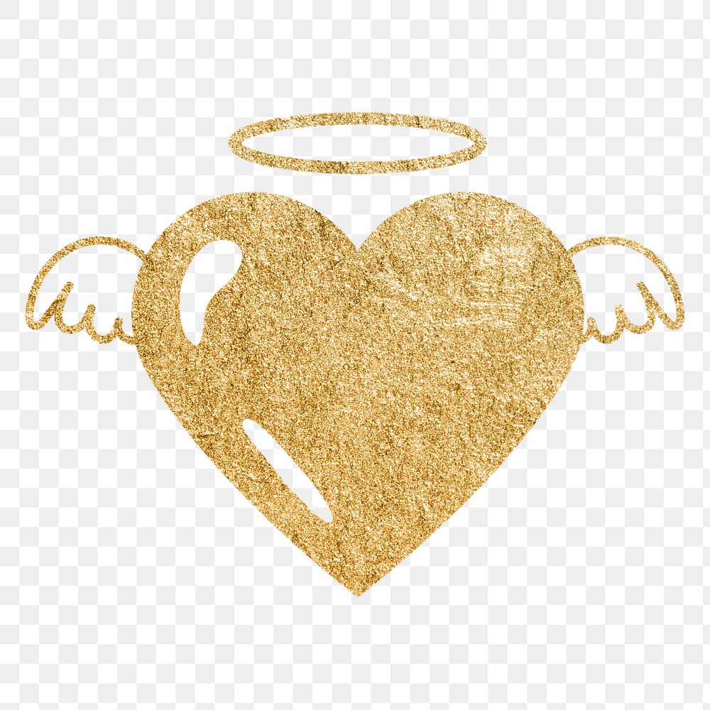 Angel heart PNG sticker, glitter gold design icon