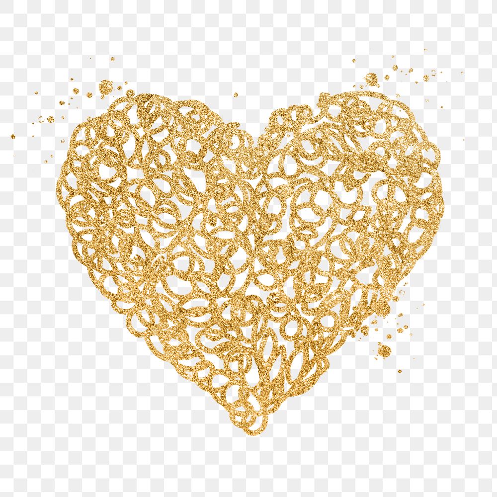 Heart PNG clipart, glitter gold simple design icon