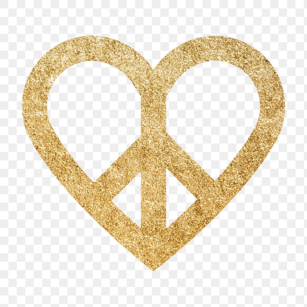 Love peace png, freedom sticker, gold design