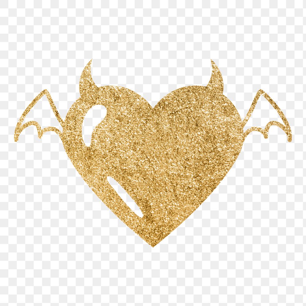 Evil heart PNG sticker, glitter gold design icon