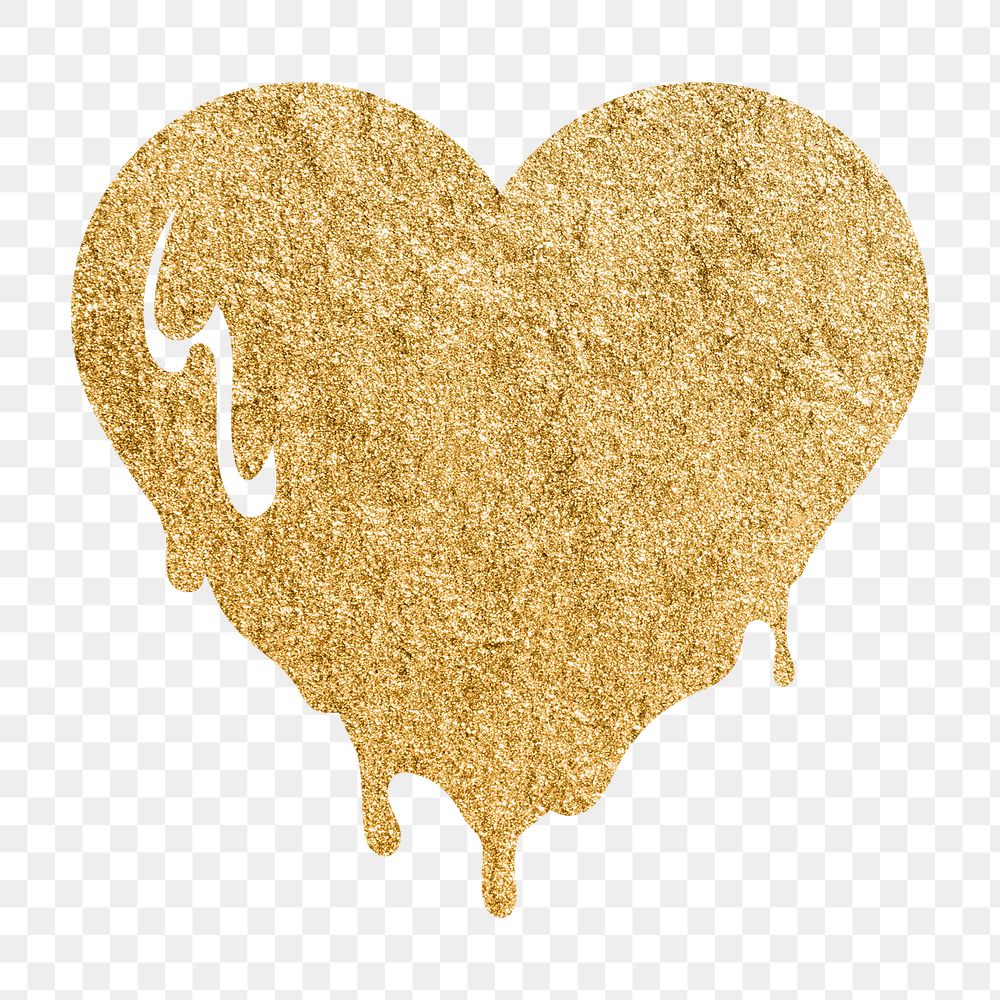 Melting heart PNG sticker, glitter gold design icon