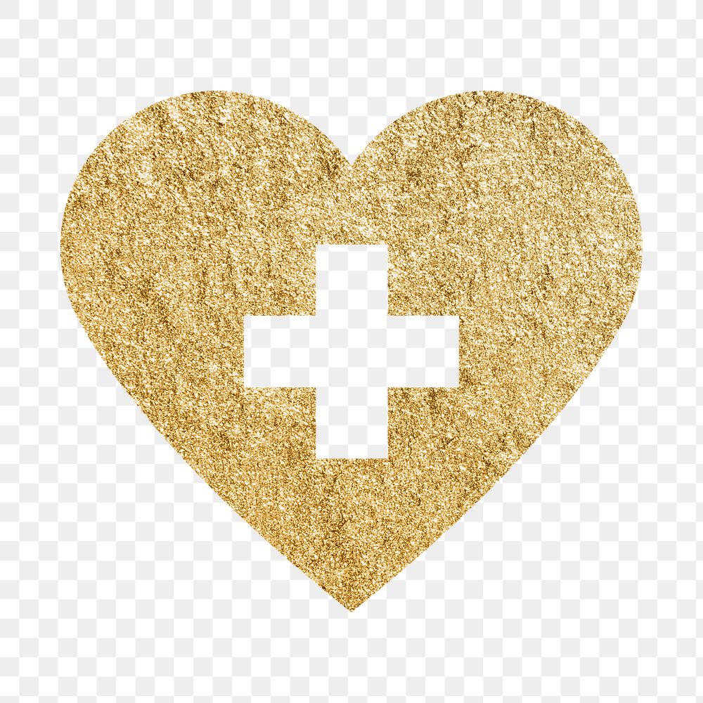Gold heart PNG sticker, healthcare design icon