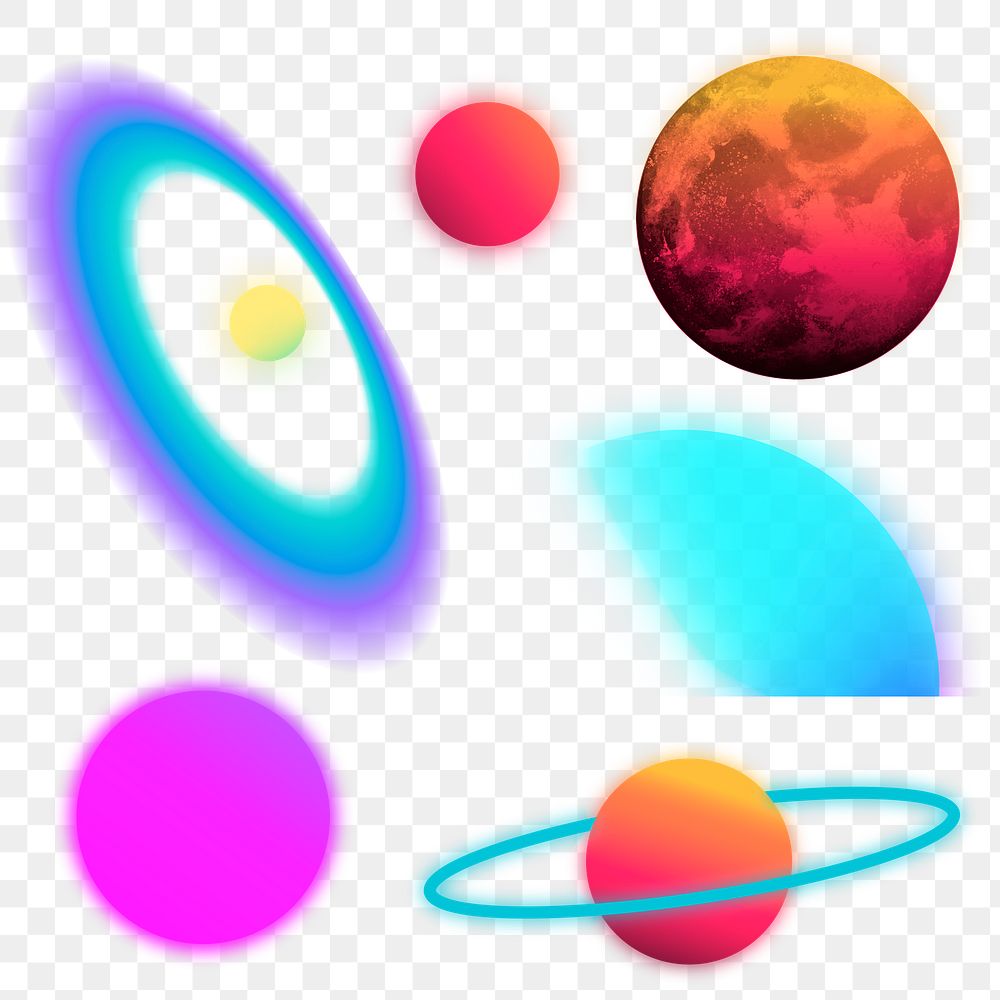 Aesthetic galaxy png sticker, neon colorful astronomy clipart collection