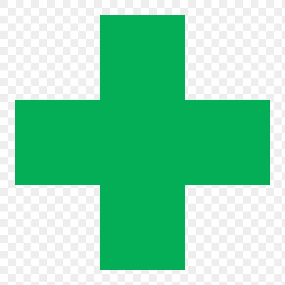 Medical cross png sticker symbol, green plus sign clipart
