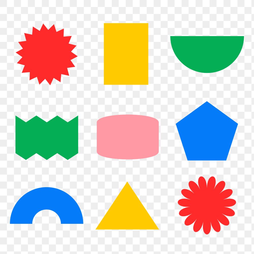 Geometric shape png sticker, colorful flat clipart set