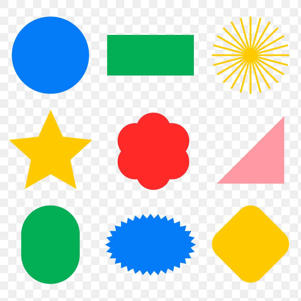 Geometric shape png sticker, colorful flat clipart set