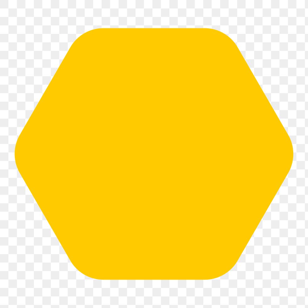 Hexagon png sticker geometric shape, yellow retro flat clipart