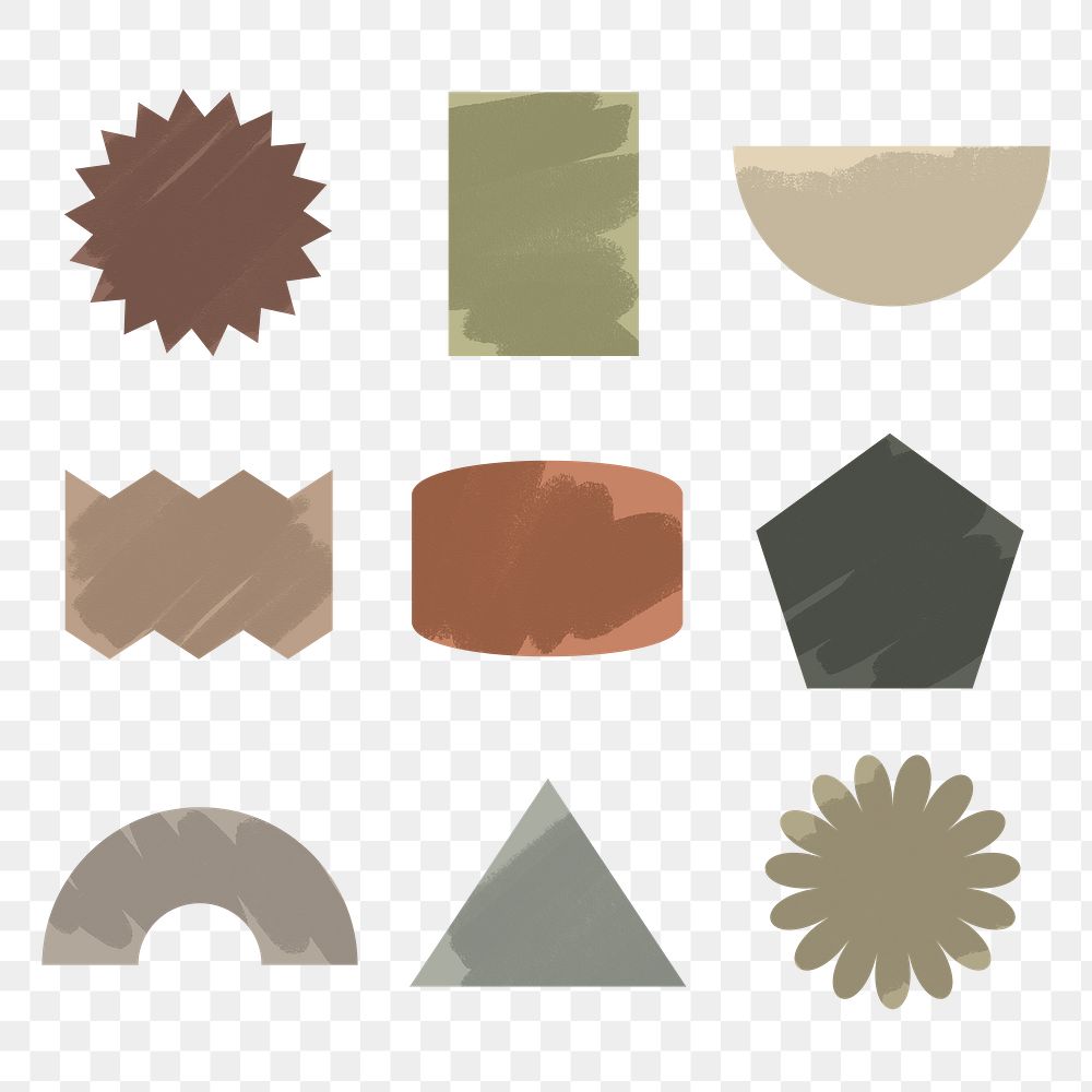 Geometric shape png sticker, earth tone color flat clipart set