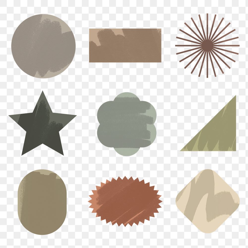 Geometric shape png sticker, earth tone color flat clipart set