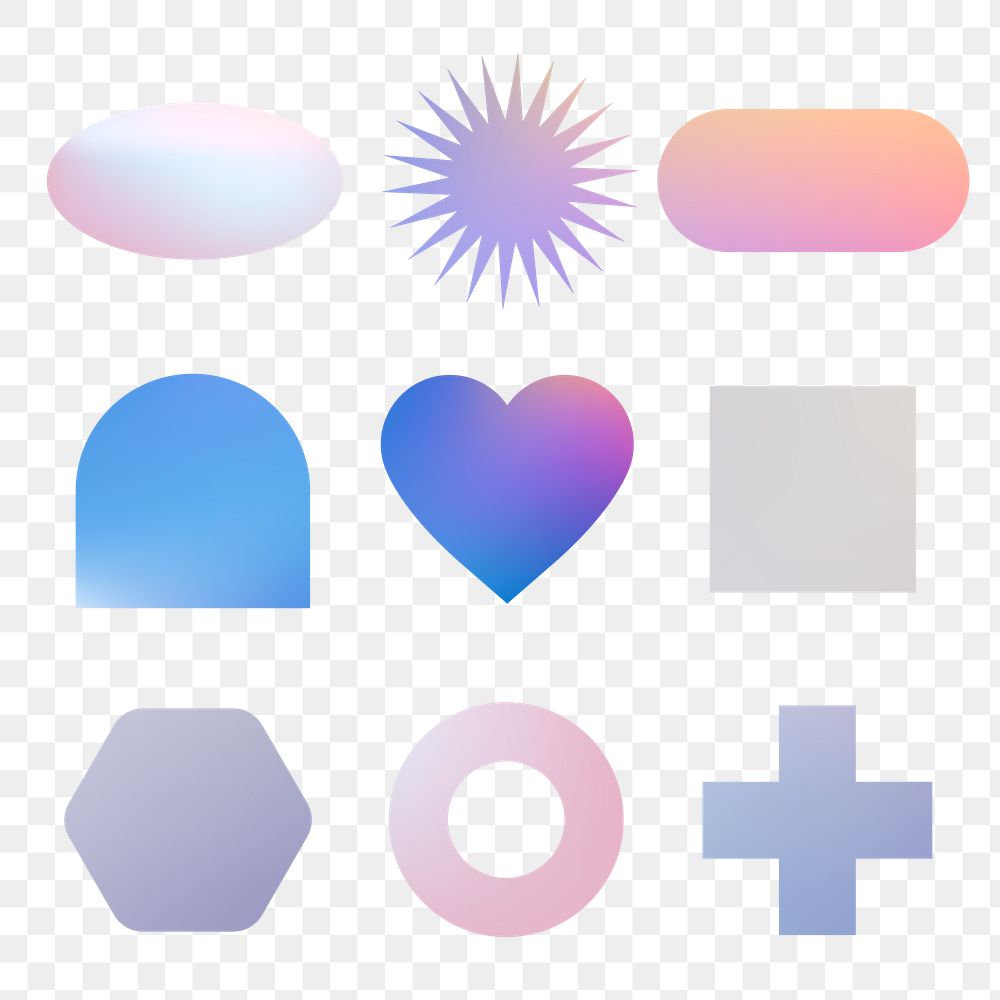 Geometric shape png sticker, holographic pastel color flat clipart set