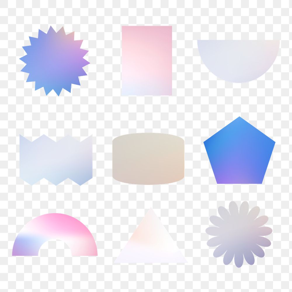 Geometric shape png sticker, holographic pastel color flat clipart set