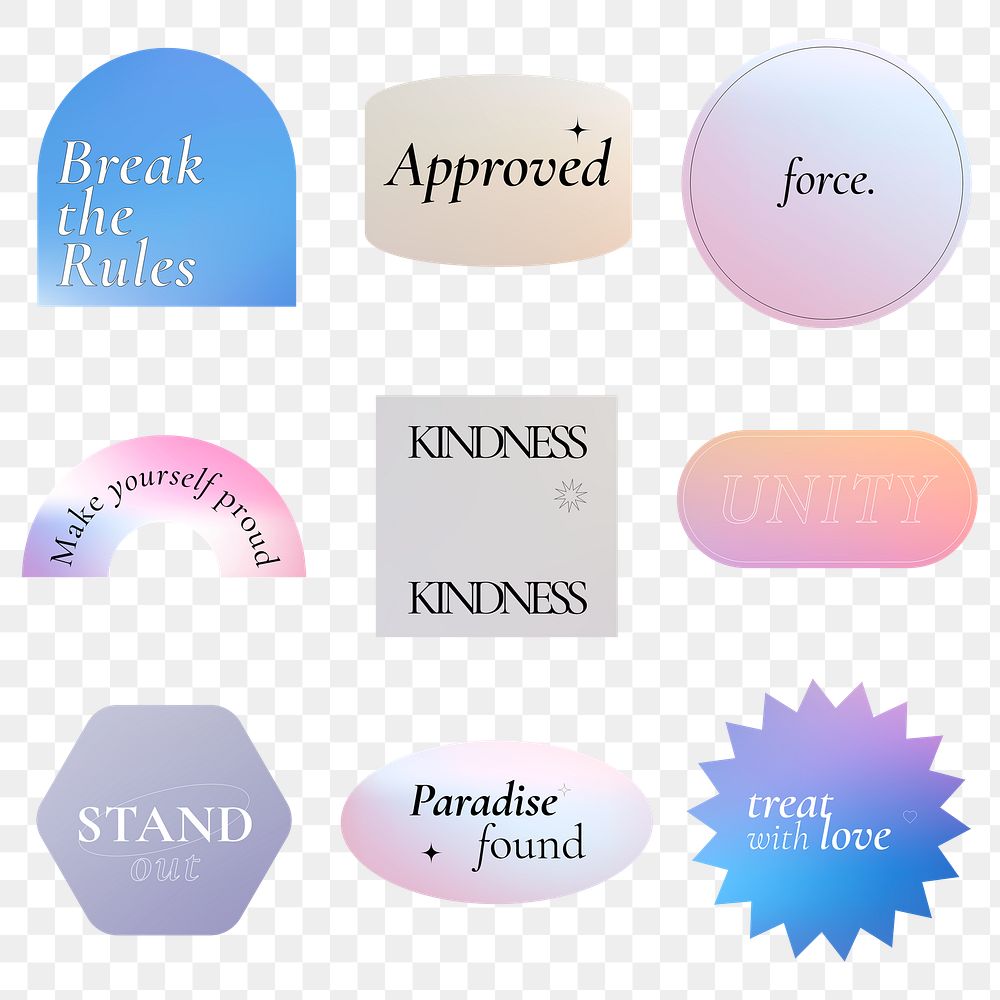 Aesthetic png typography sticker, holographic pastel gradient clipart set