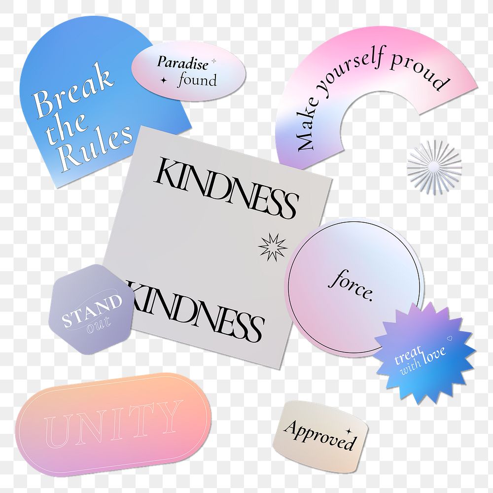 Aesthetic png word sticker, holographic pastel gradient clipart set
