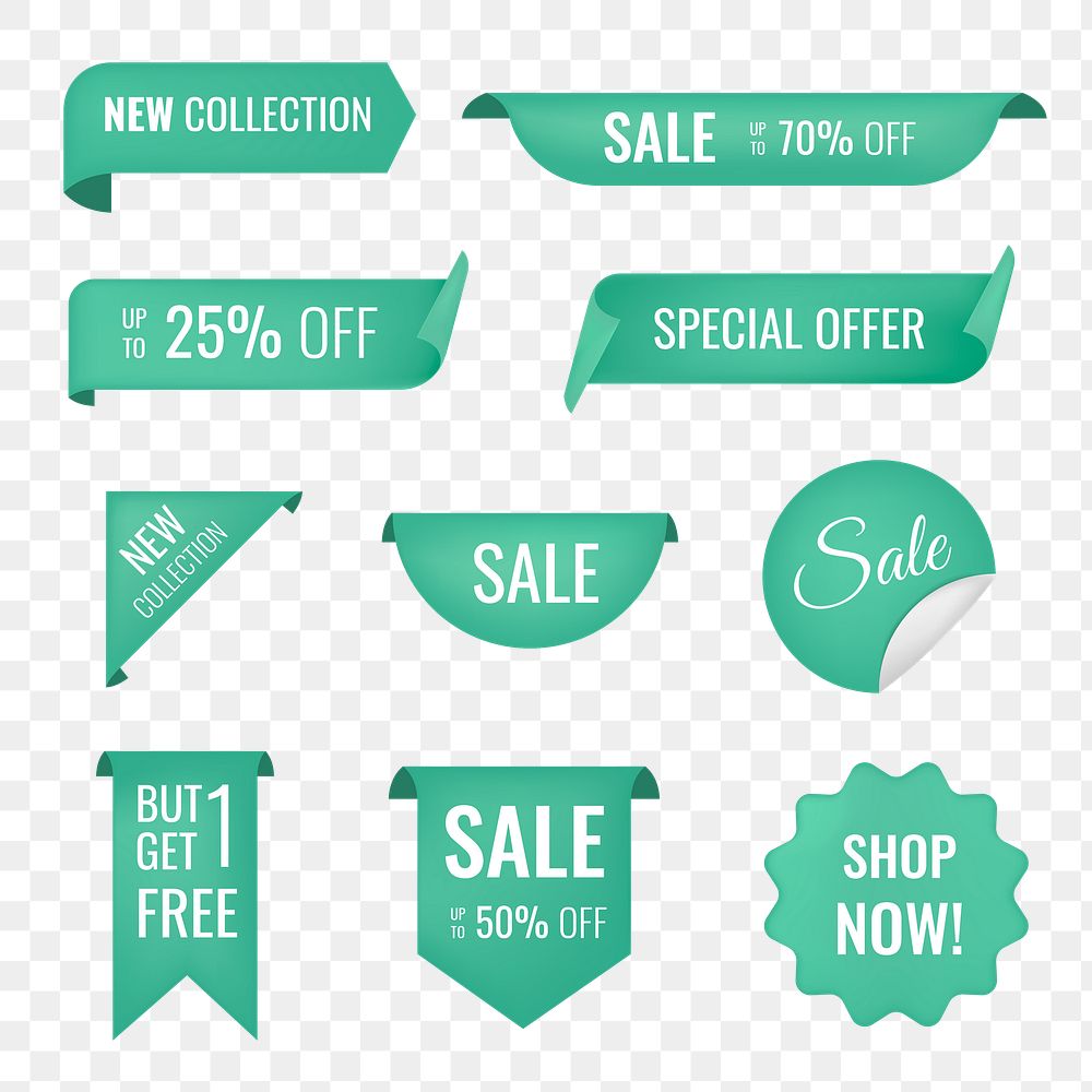 Sale png banner sticker, transparent shopping clipart set