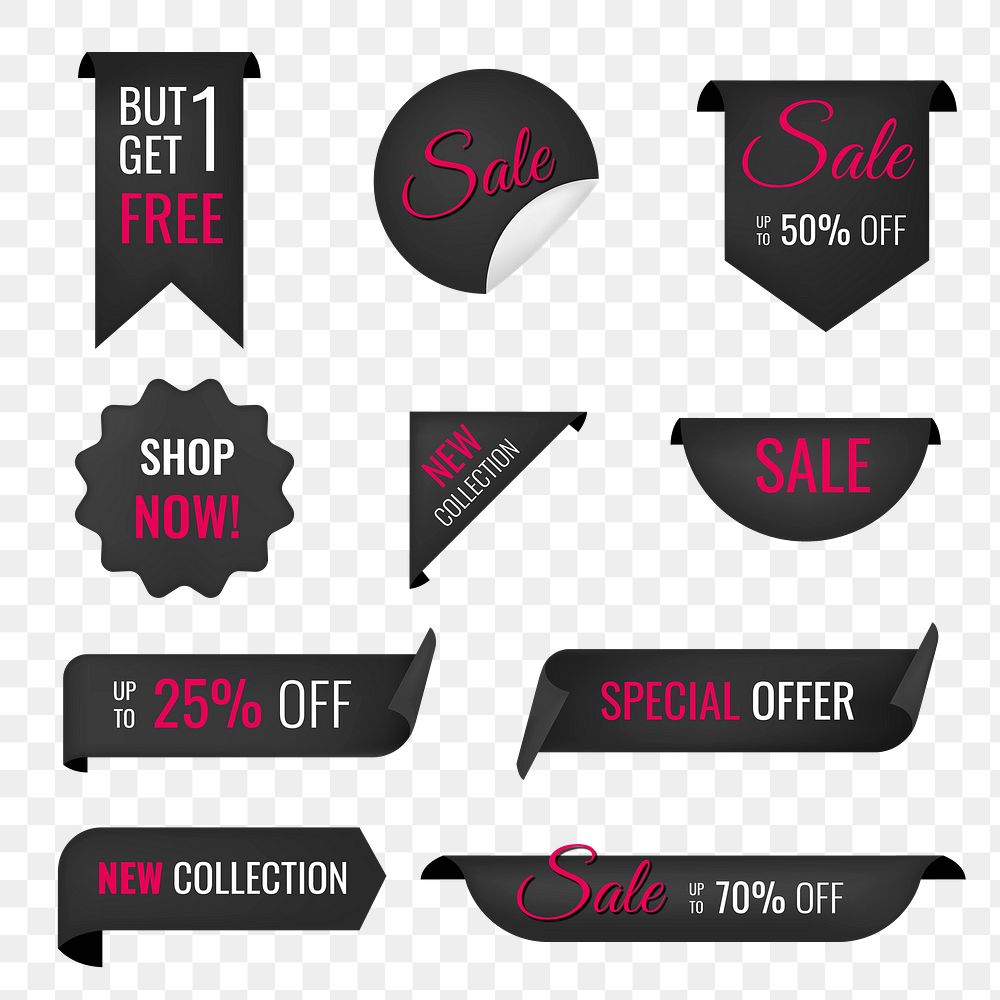 Sale png banner sticker, transparent shopping clipart set