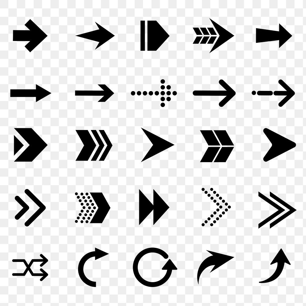 Arrow png icons, black business sticker, direction transparent symbol set