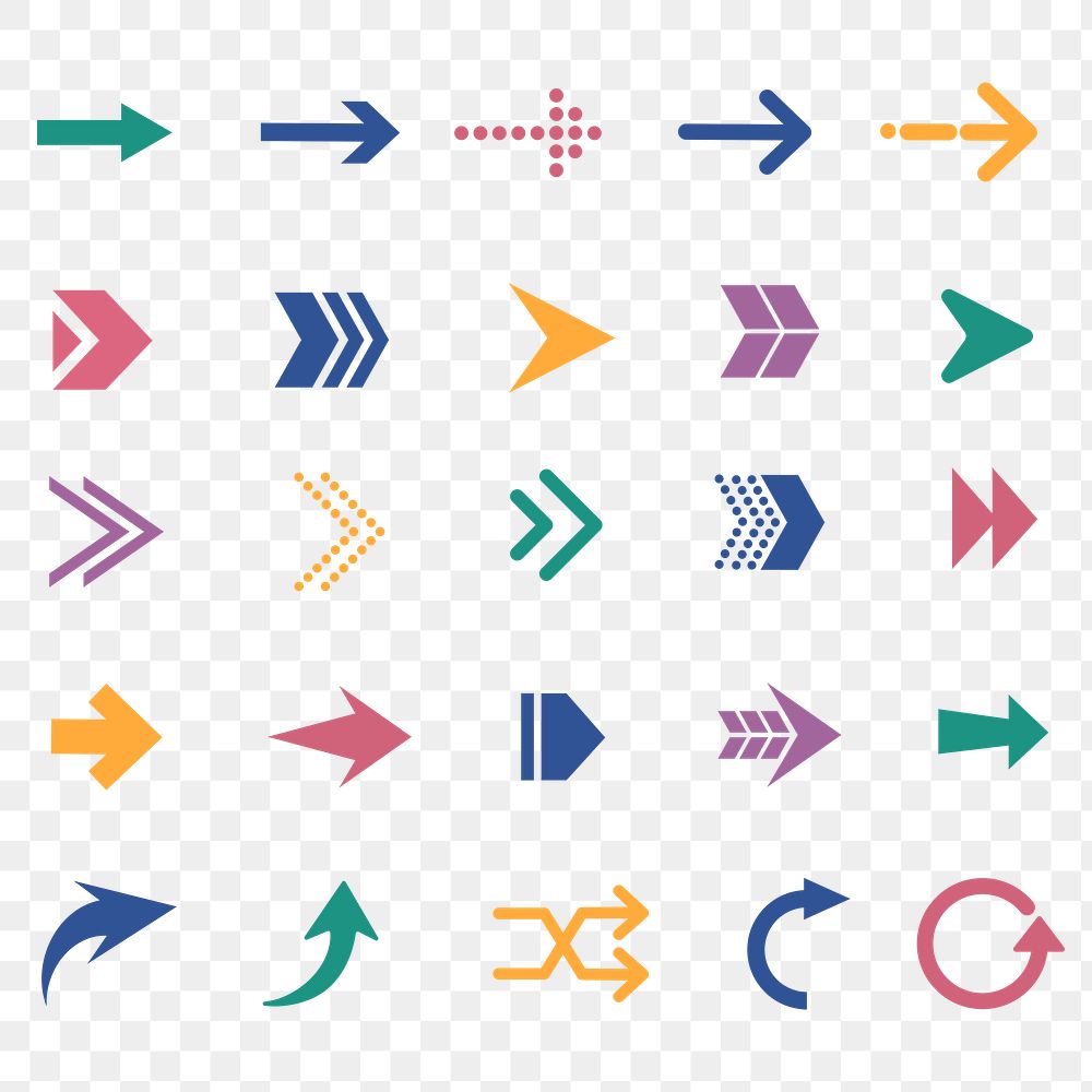 Arrow png icons, colorful business sticker, direction transparent symbol set