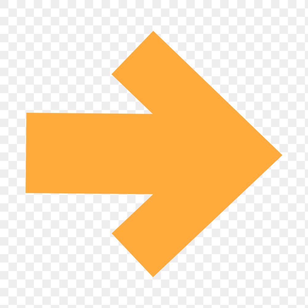 Arrow png icon, yellow simple sticker, right direction transparent symbol