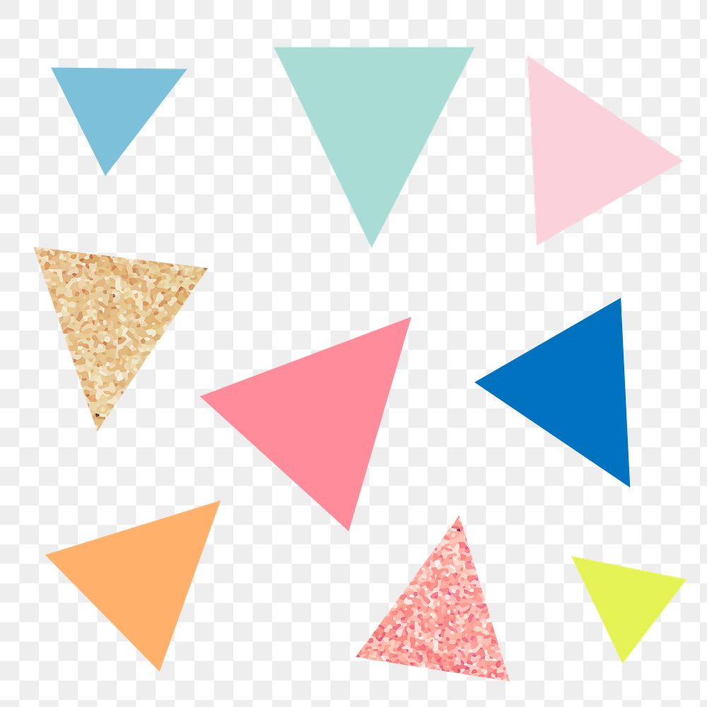 Triangle shape png sticker, cute pastel glitter, geometric clipart set