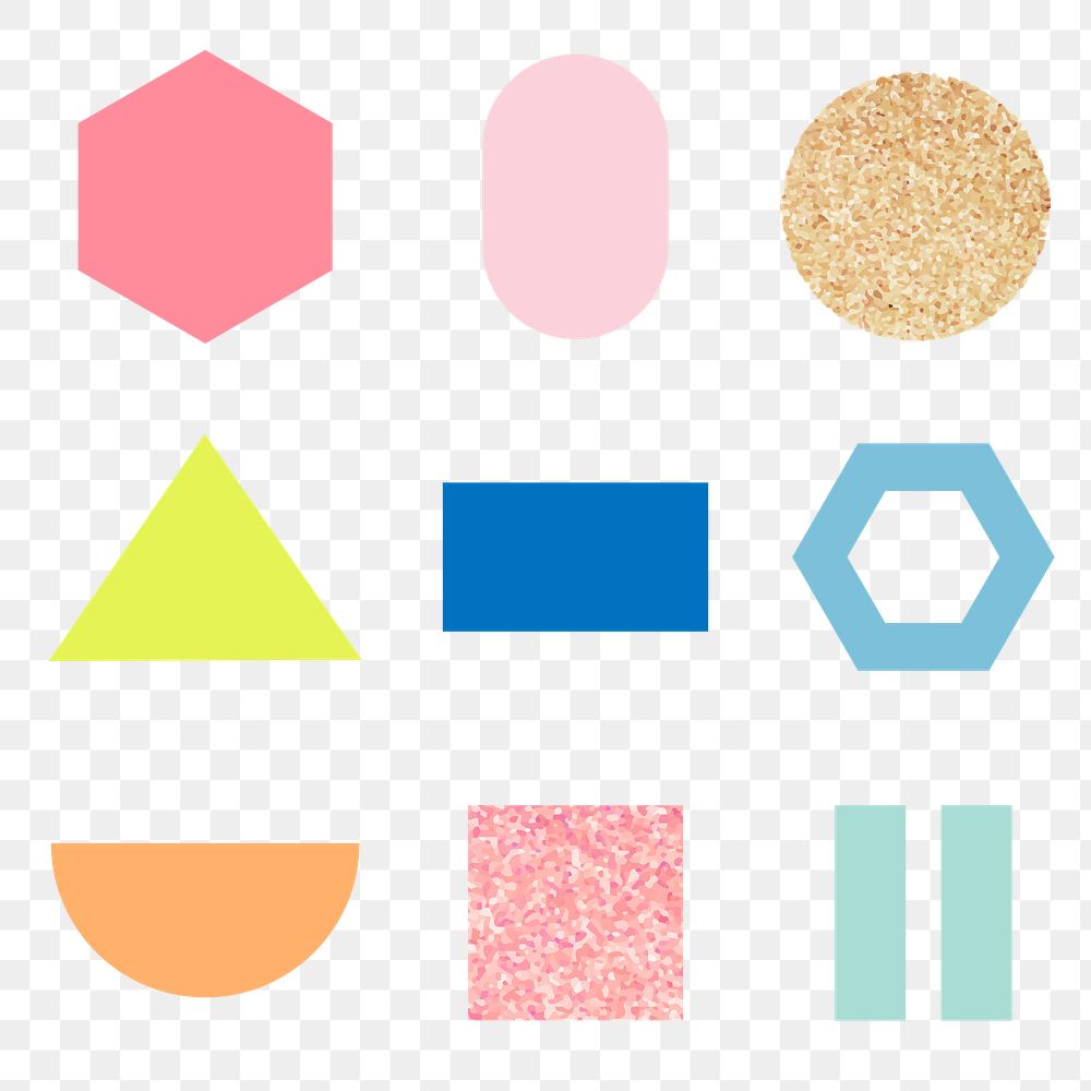 Glittery geometric shape png sticker, colorful pastel glitter set