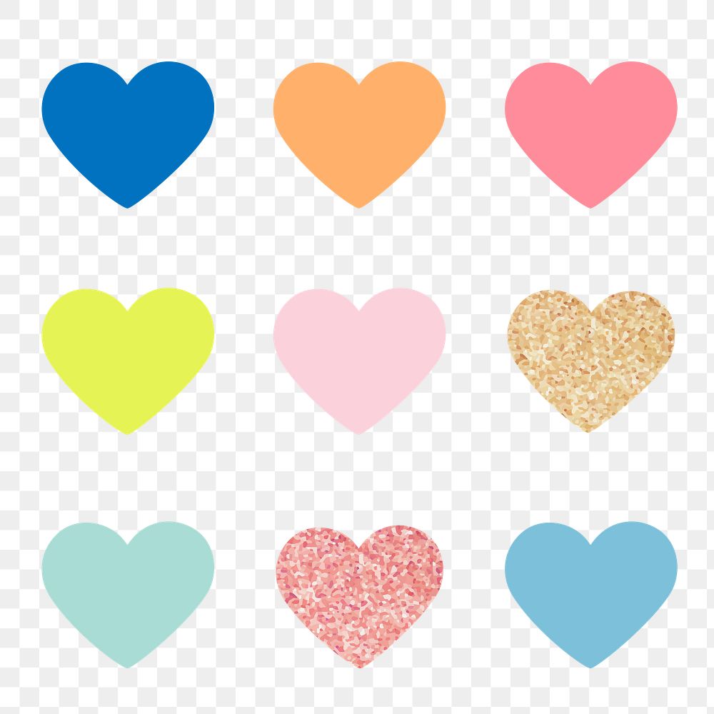 Heart shape png sticker, cute pastel valentine&rsquo;s clipart set