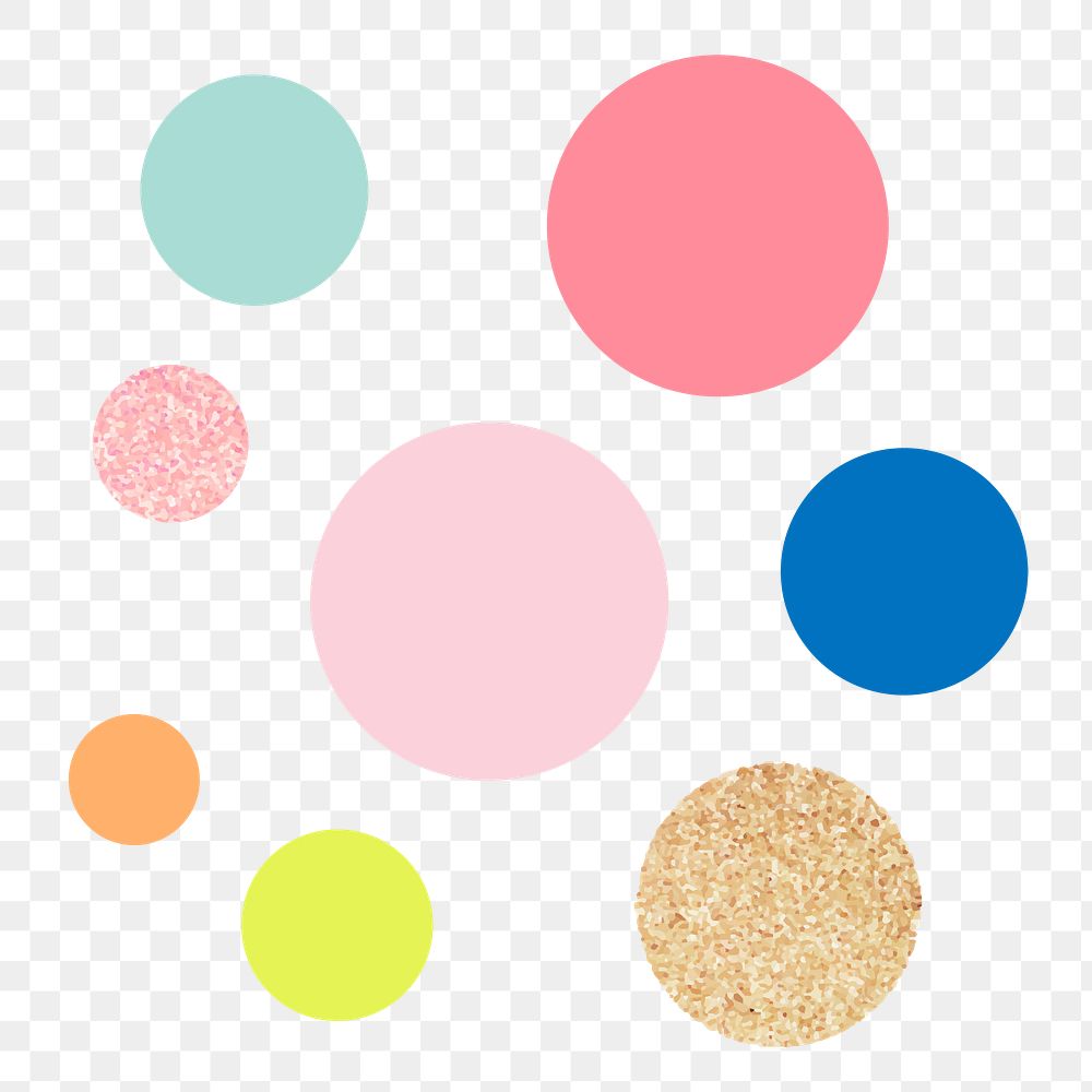Circle shape png sticker, cute pastel glitter, geometric clipart set