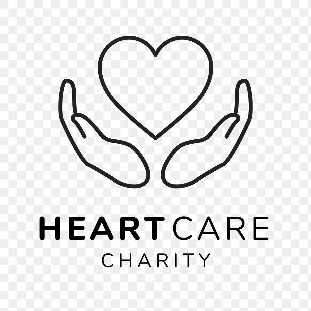 Charity logo png, non-profit branding design, heart care charity text