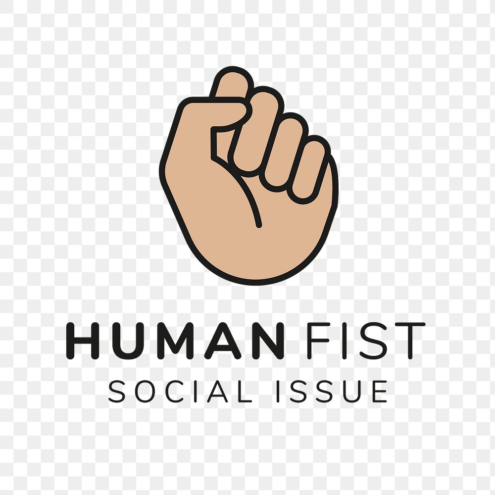 Charity logo png, non-profit branding design, human fist social issue text