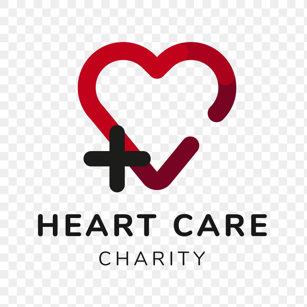 Charity logo png, non-profit branding design, heart care charity text