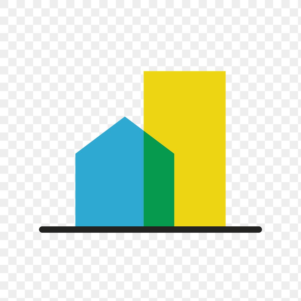 Building icon png, architecture symbol flat design illustration, blue and yellow color