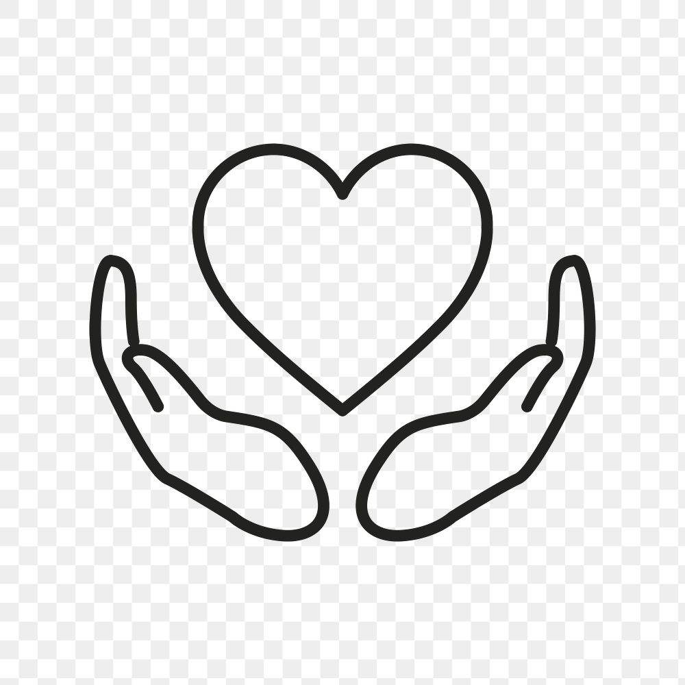 Charity logo png, hands supporting heart icon flat design illustration