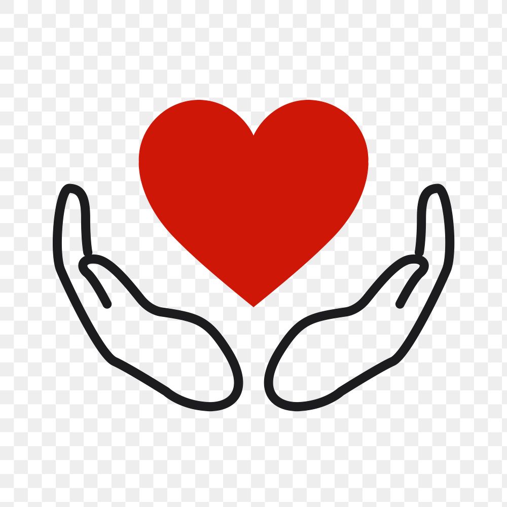 Charity logo png, hands supporting heart icon flat design illustration