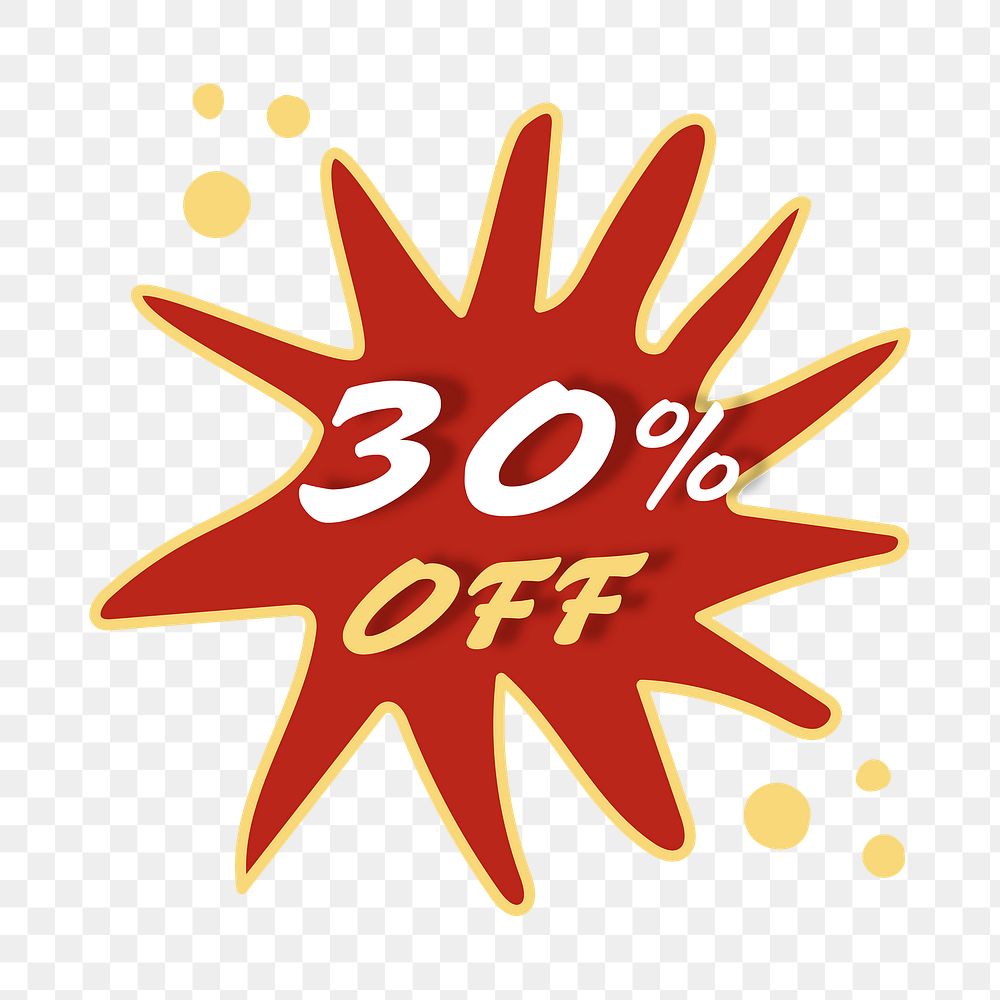 30% off png badge sticker, shopping starburst clipart