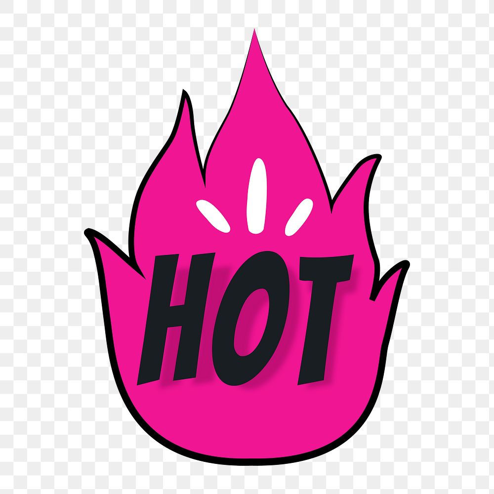Hot png flame badge sticker, doodle clipart