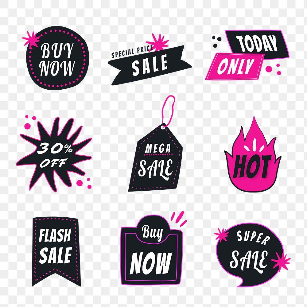 Sale png tag sticker, doodle shopping clipart collection