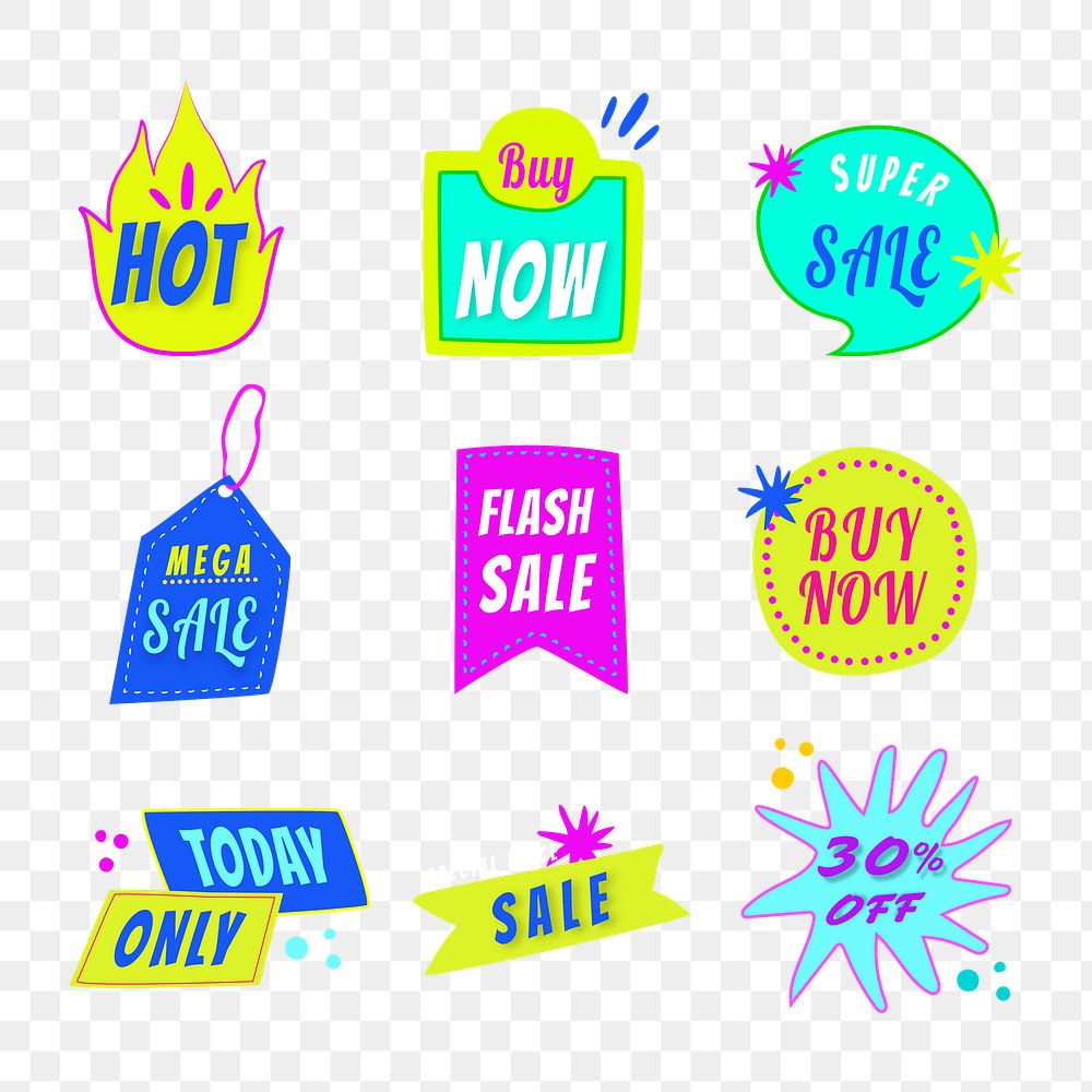 Sale png badge sticker, doodle shopping clipart set