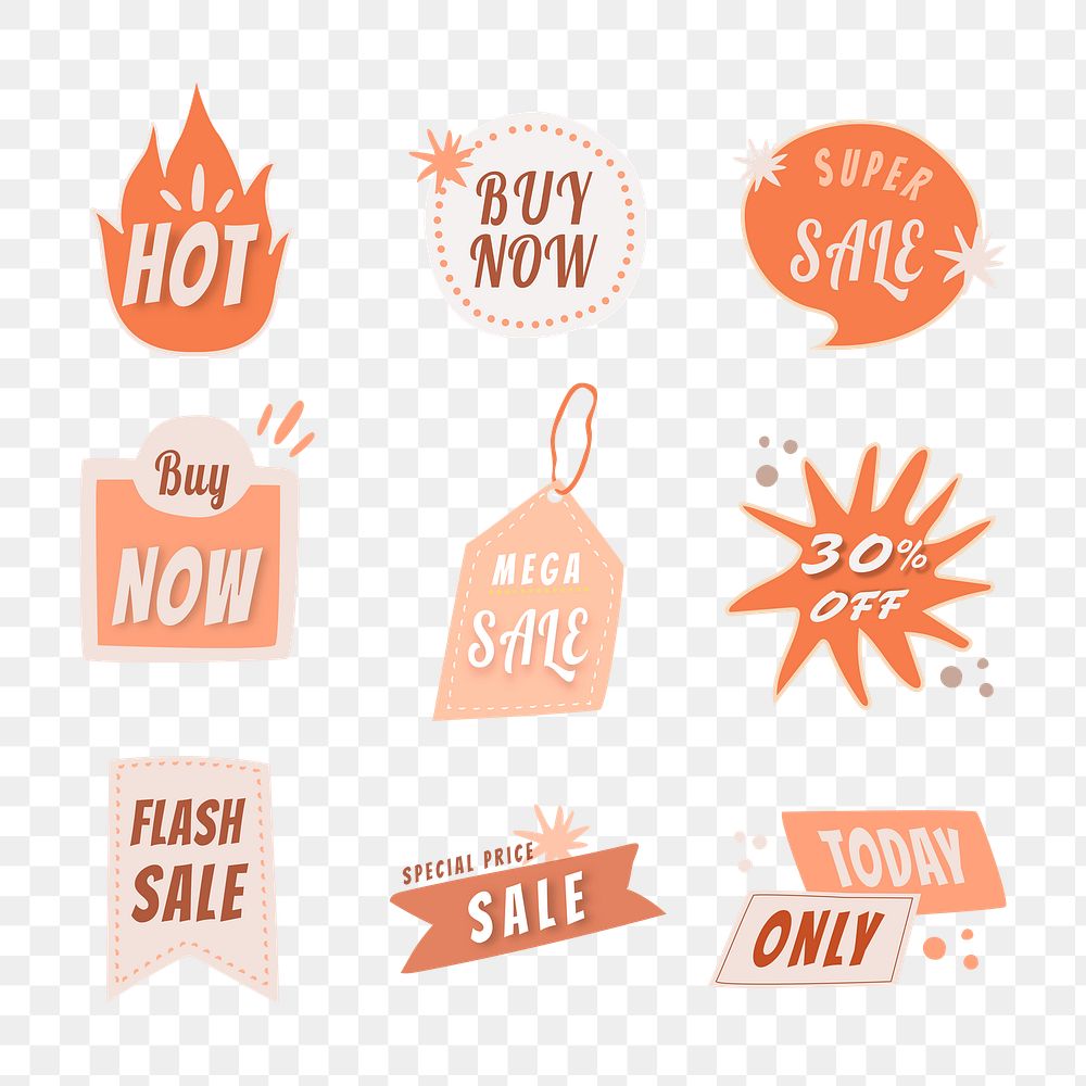 Sale png tag sticker, doodle shopping clipart collection