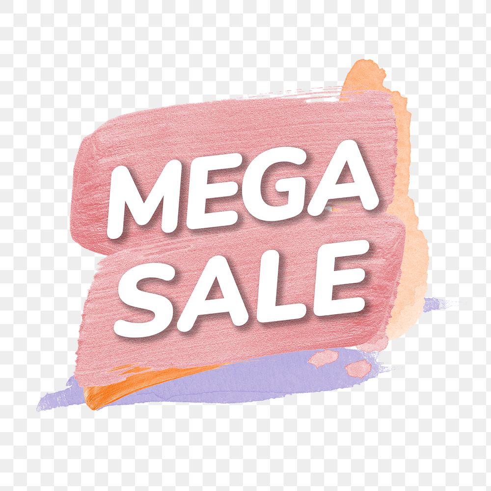 Mega sale png badge sticker, watercolor brush stroke, shopping clipart