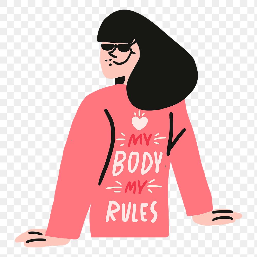 Woman character png sticker collage element, my body my rules body positivity concept