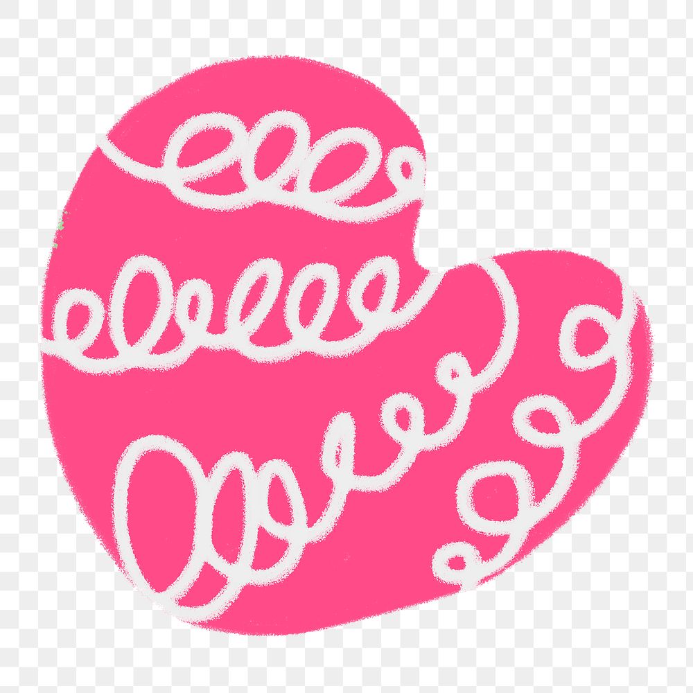 Pink heart png sticker, cute Valentine's doodle shape transparent clipart
