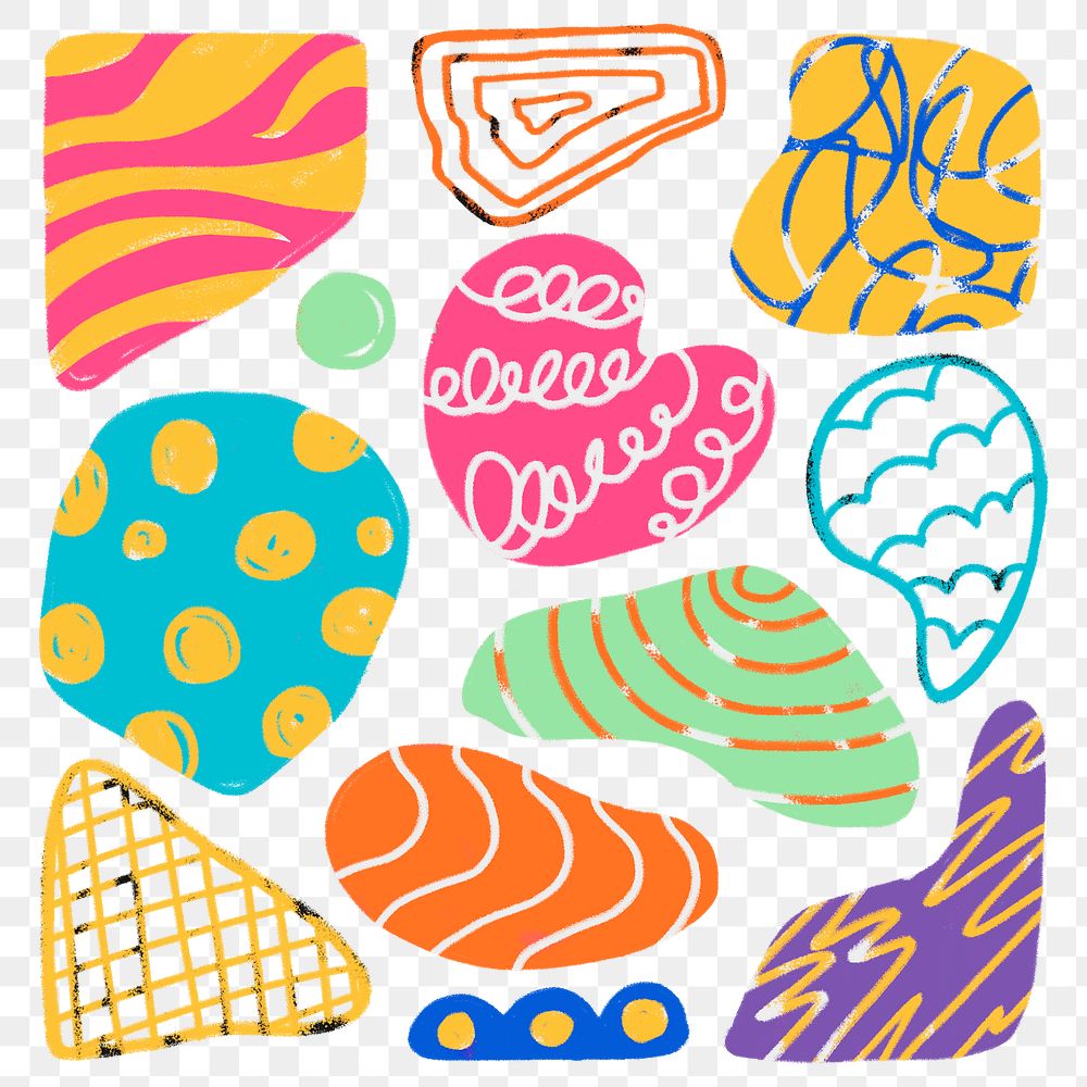 Cute shape png sticker, colorful chalk texture in doodle design set