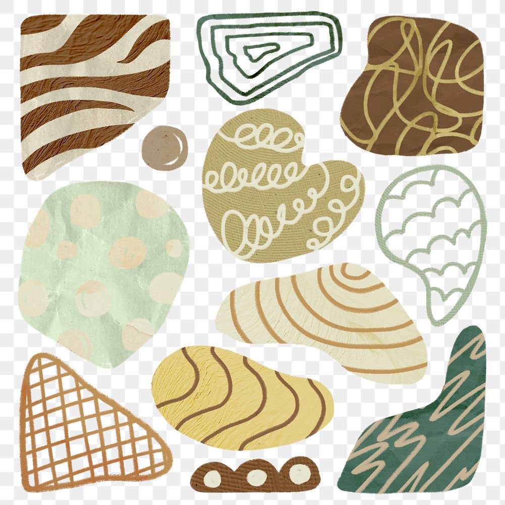 Cute shape png sticker, earthy texture in doodle design set