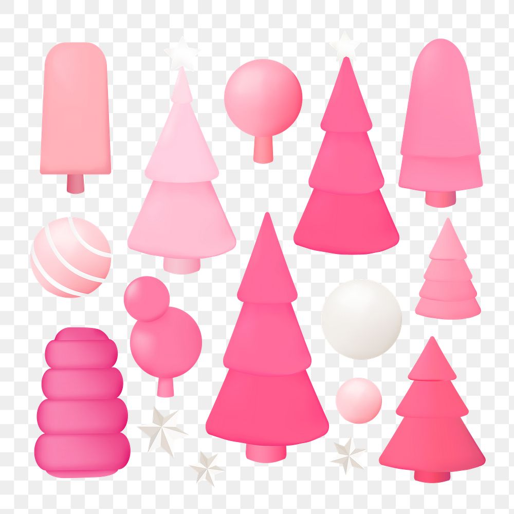 Pink Christmas png, cute 3D holiday sticker set
